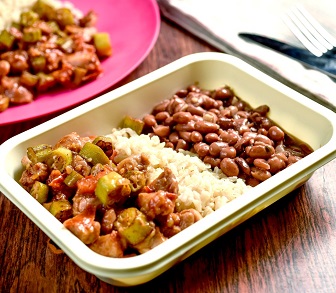(41) Frango com quiabo, feijão carioquinha e arroz integral